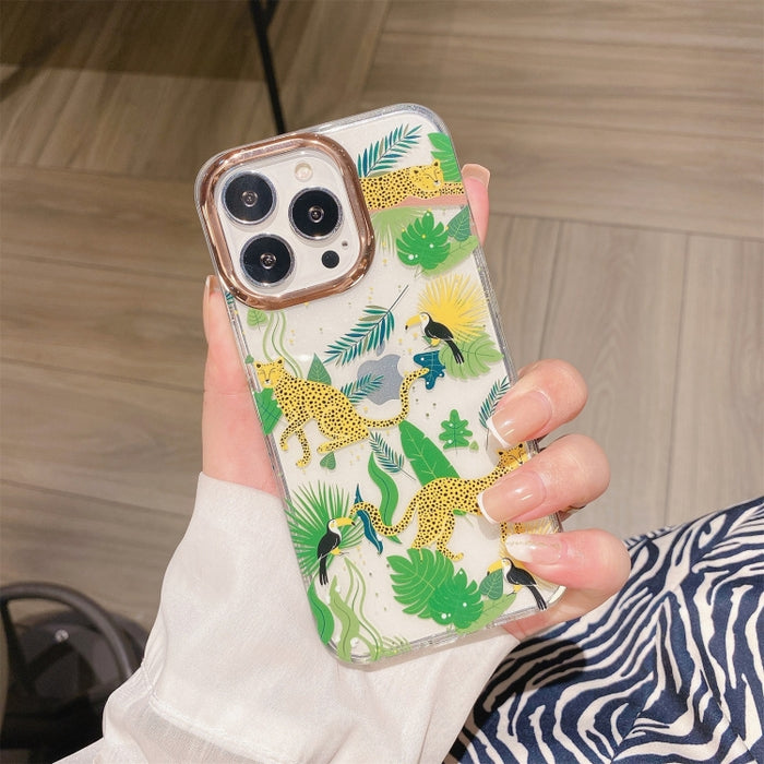 Estuche para teléfono a prueba de golpes con flor de galvanoplastia en polvo con purpurina