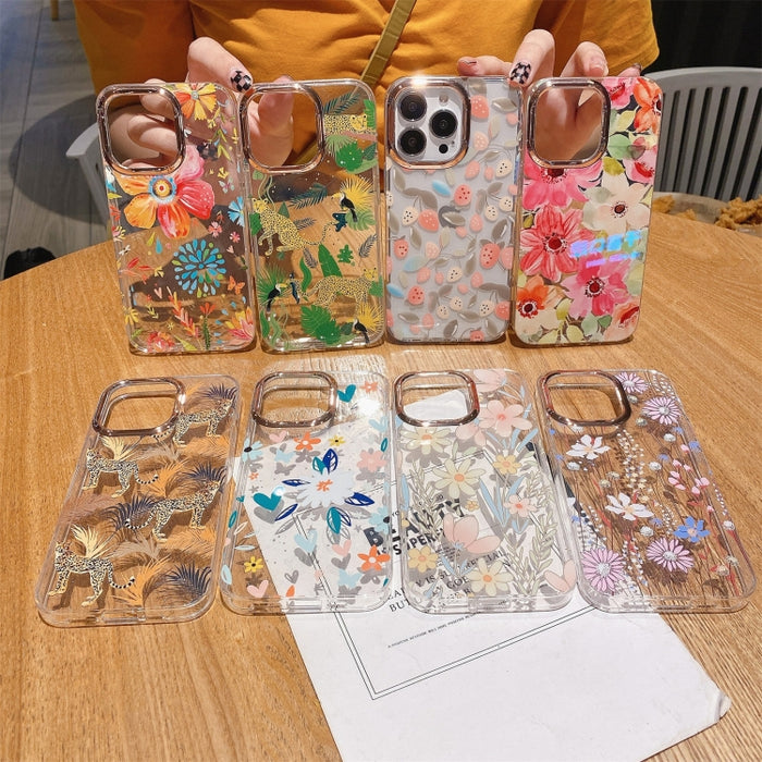 Estuche para teléfono a prueba de golpes con flor de galvanoplastia en polvo con purpurina