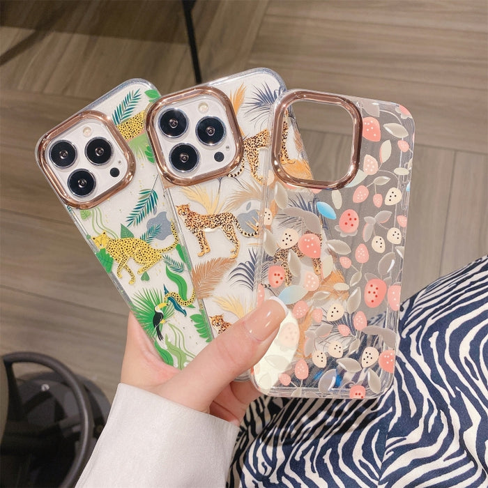 Estuche para teléfono a prueba de golpes con flor de galvanoplastia en polvo con purpurina