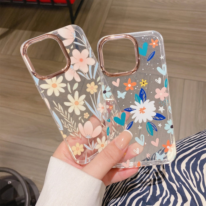 Estuche para teléfono a prueba de golpes con flor de galvanoplastia en polvo con purpurina