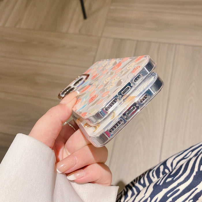 Estuche para teléfono a prueba de golpes con flor de galvanoplastia en polvo con purpurina