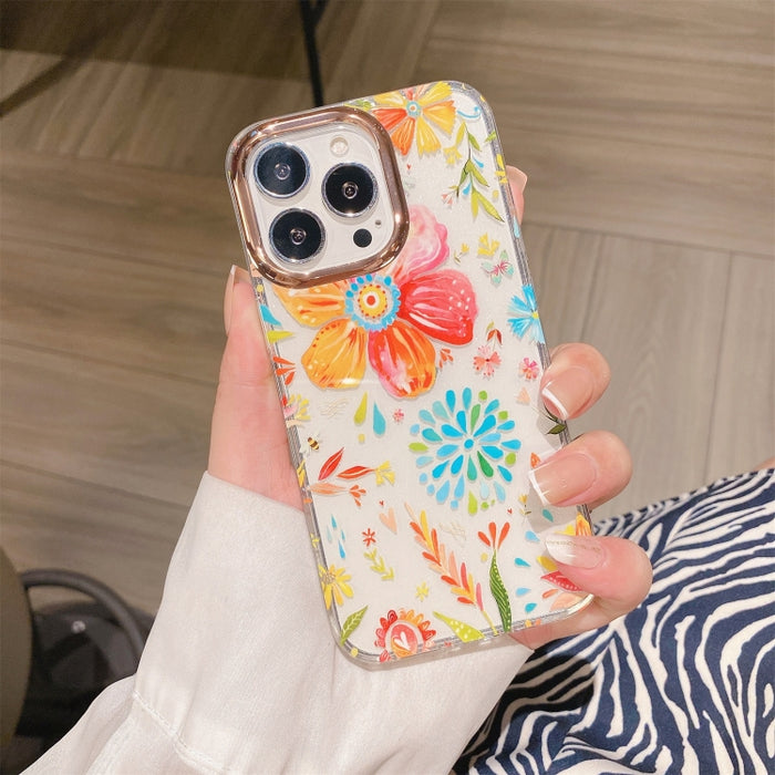 Estuche para teléfono a prueba de golpes con flor de galvanoplastia en polvo con purpurina