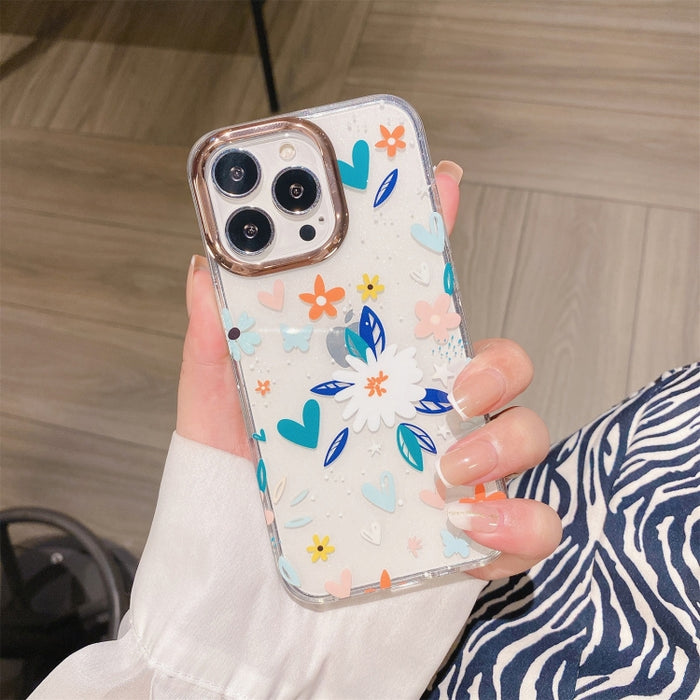 Estuche para teléfono a prueba de golpes con flor de galvanoplastia en polvo con purpurina