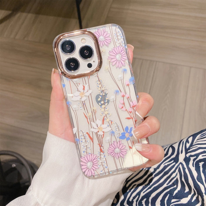 Estuche para teléfono a prueba de golpes con flor de galvanoplastia en polvo con purpurina