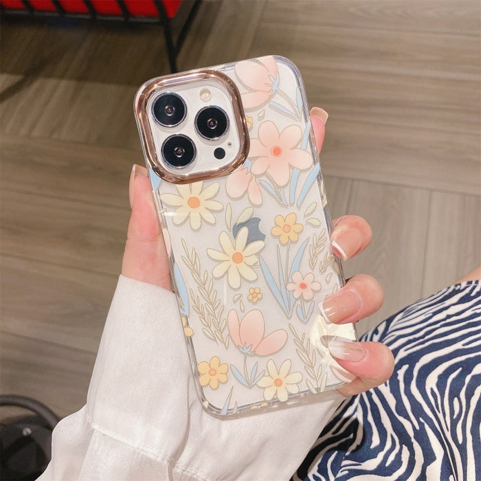 Estuche para teléfono a prueba de golpes con flor de galvanoplastia en polvo con purpurina