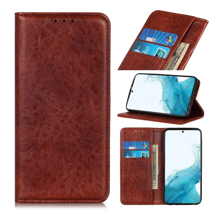 Estuche de cuero con tapa horizontal con textura de caballo loco magnético con soporte y ranuras para tarjetas y billetera, For Samsung Galaxy S22 5G, For Samsung Galaxy S22+ 5G, For Samsung Galaxy S22 Ultra 5G, For Xiaomi Civi 5G