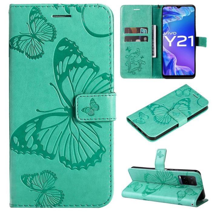 Estuche de cuero de PU con tapa horizontal y patrón de mariposa estampado prensado con soporte y ranuras para tarjetas y billetera y cordón, For vivo Y20 / Y20a / Y20s, For vivo Y21 2021 / Y21s / Y33s, For Xiaomi Mi 11T / 11T Pro