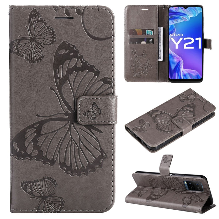 Estuche de cuero de PU con tapa horizontal y patrón de mariposa estampado prensado con soporte y ranuras para tarjetas y billetera y cordón, For vivo Y20 / Y20a / Y20s, For vivo Y21 2021 / Y21s / Y33s, For Xiaomi Mi 11T / 11T Pro