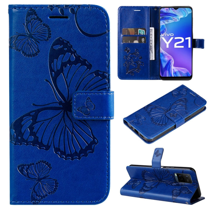 Estuche de cuero de PU con tapa horizontal y patrón de mariposa estampado prensado con soporte y ranuras para tarjetas y billetera y cordón, For vivo Y20 / Y20a / Y20s, For vivo Y21 2021 / Y21s / Y33s, For Xiaomi Mi 11T / 11T Pro