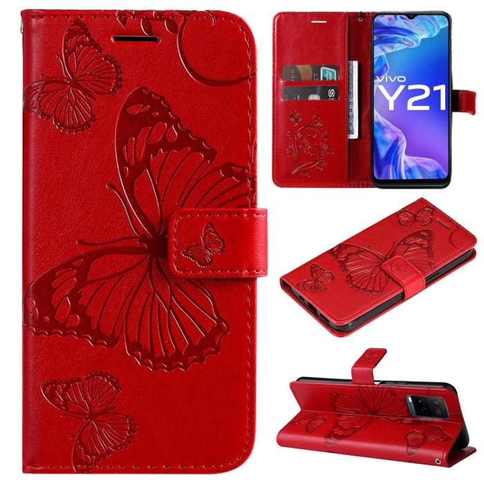 Estuche de cuero de PU con tapa horizontal y patrón de mariposa estampado prensado con soporte y ranuras para tarjetas y billetera y cordón, For vivo Y20 / Y20a / Y20s, For vivo Y21 2021 / Y21s / Y33s, For Xiaomi Mi 11T / 11T Pro