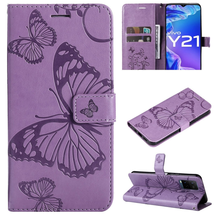 Estuche de cuero de PU con tapa horizontal y patrón de mariposa estampado prensado con soporte y ranuras para tarjetas y billetera y cordón, For vivo Y20 / Y20a / Y20s, For vivo Y21 2021 / Y21s / Y33s, For Xiaomi Mi 11T / 11T Pro