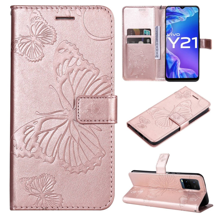 Estuche de cuero de PU con tapa horizontal y patrón de mariposa estampado prensado con soporte y ranuras para tarjetas y billetera y cordón, For vivo Y20 / Y20a / Y20s, For vivo Y21 2021 / Y21s / Y33s, For Xiaomi Mi 11T / 11T Pro
