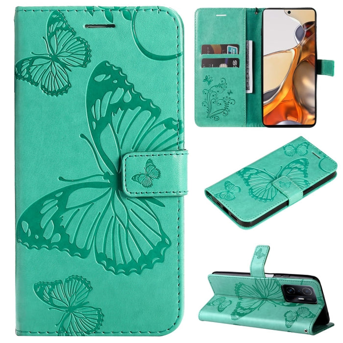 Estuche de cuero de PU con tapa horizontal y patrón de mariposa estampado prensado con soporte y ranuras para tarjetas y billetera y cordón, For vivo Y20 / Y20a / Y20s, For vivo Y21 2021 / Y21s / Y33s, For Xiaomi Mi 11T / 11T Pro
