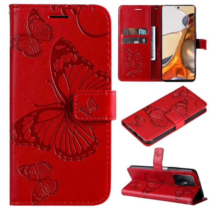 Estuche de cuero de PU con tapa horizontal y patrón de mariposa estampado prensado con soporte y ranuras para tarjetas y billetera y cordón, For vivo Y20 / Y20a / Y20s, For vivo Y21 2021 / Y21s / Y33s, For Xiaomi Mi 11T / 11T Pro
