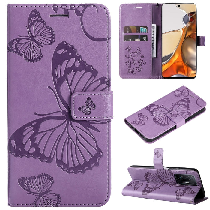 Estuche de cuero de PU con tapa horizontal y patrón de mariposa estampado prensado con soporte y ranuras para tarjetas y billetera y cordón, For vivo Y20 / Y20a / Y20s, For vivo Y21 2021 / Y21s / Y33s, For Xiaomi Mi 11T / 11T Pro