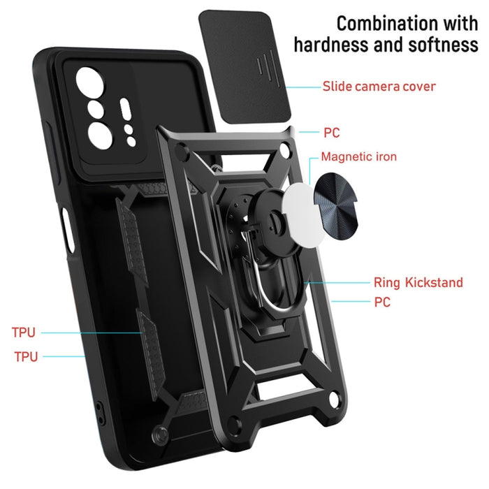 Diseño de cubierta de cámara deslizante Funda protectora de TPU + PC, For Xiaomi Mi 11T / 11T Pro