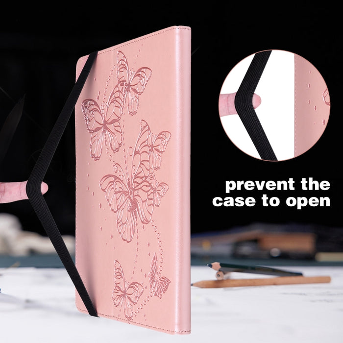Estuche para tableta de cuero con tapa horizontal con diseño de mariposa en relieve