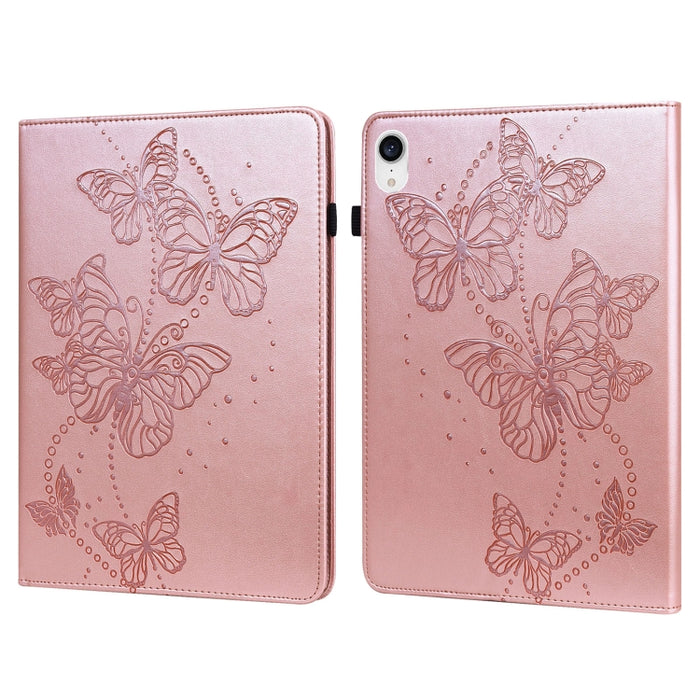 Estuche para tableta de cuero con tapa horizontal con diseño de mariposa en relieve