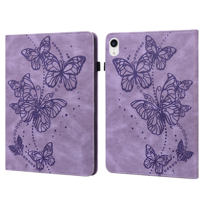Estuche para tableta de cuero con tapa horizontal con diseño de mariposa en relieve