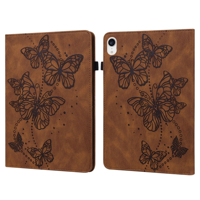 Estuche para tableta de cuero con tapa horizontal con diseño de mariposa en relieve