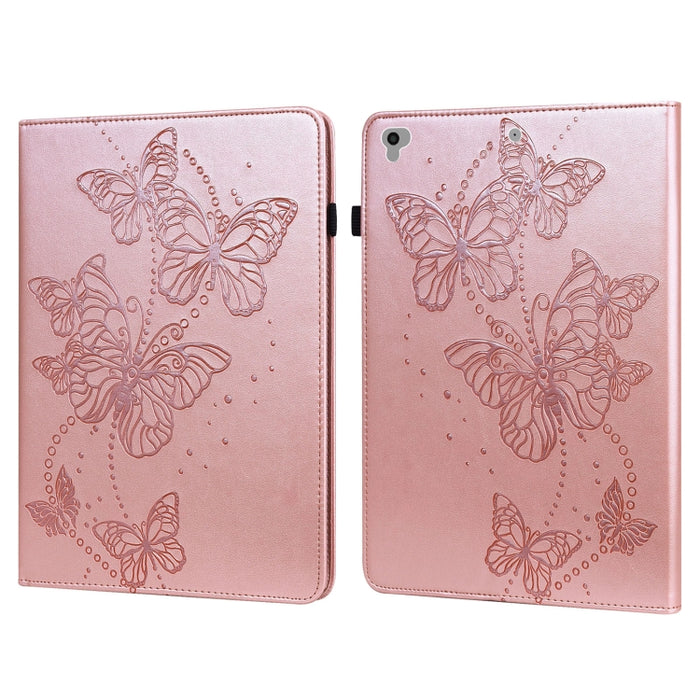 Estuche para tableta de cuero con tapa horizontal con diseño de mariposa en relieve
