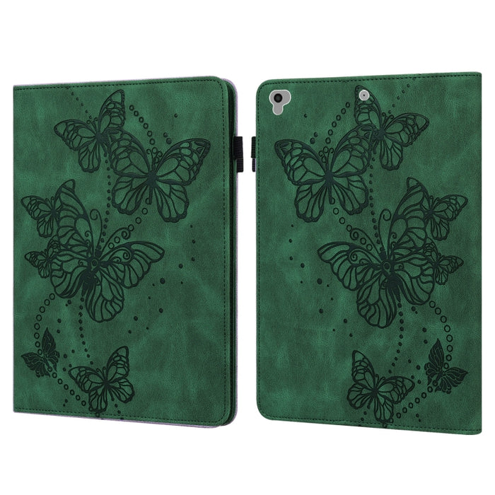 Estuche para tableta de cuero con tapa horizontal con diseño de mariposa en relieve