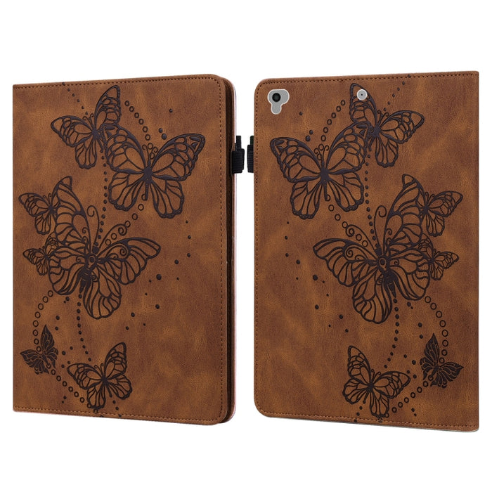 Estuche para tableta de cuero con tapa horizontal con diseño de mariposa en relieve