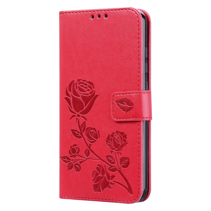 Estuche de cuero de PU con tapa horizontal en relieve rosa para Galaxy A10, con soporte y ranuras para tarjetas y billetera, For Xiaomi Redmi 8, For Xiaomi Redmi Note 8, For Xiaomi Redmi Note 8 Pro, For Galaxy A10s, For Galaxy A20s