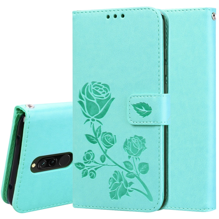 Estuche de cuero de PU con tapa horizontal en relieve rosa para Galaxy A10, con soporte y ranuras para tarjetas y billetera, For Xiaomi Redmi 8, For Xiaomi Redmi Note 8, For Xiaomi Redmi Note 8 Pro, For Galaxy A10s, For Galaxy A20s