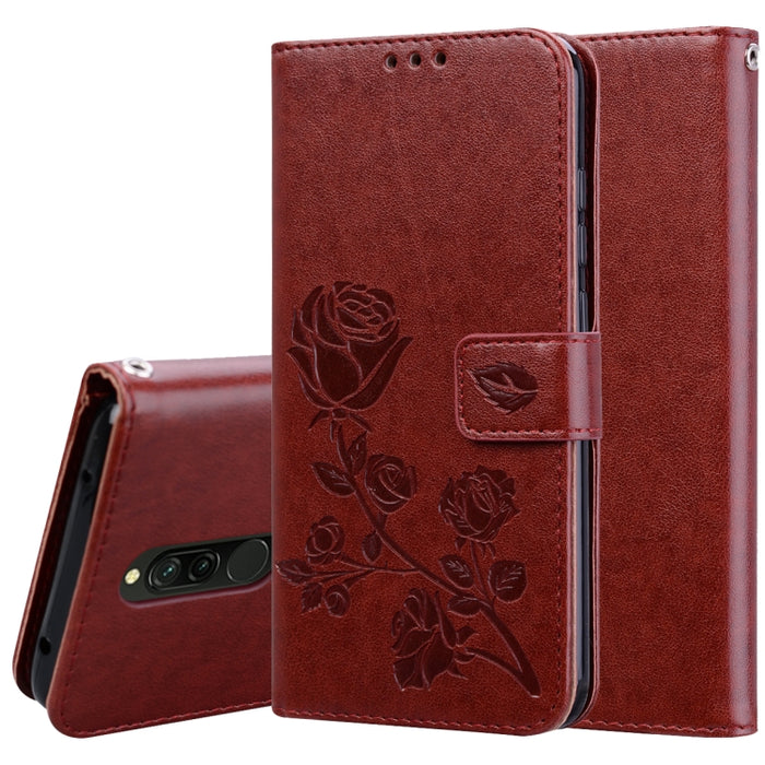 Estuche de cuero de PU con tapa horizontal en relieve rosa para Galaxy A10, con soporte y ranuras para tarjetas y billetera, For Xiaomi Redmi 8, For Xiaomi Redmi Note 8, For Xiaomi Redmi Note 8 Pro, For Galaxy A10s, For Galaxy A20s
