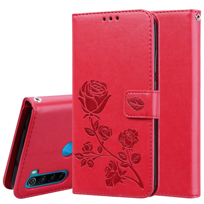 Estuche de cuero de PU con tapa horizontal en relieve rosa para Galaxy A10, con soporte y ranuras para tarjetas y billetera, For Xiaomi Redmi 8, For Xiaomi Redmi Note 8, For Xiaomi Redmi Note 8 Pro, For Galaxy A10s, For Galaxy A20s