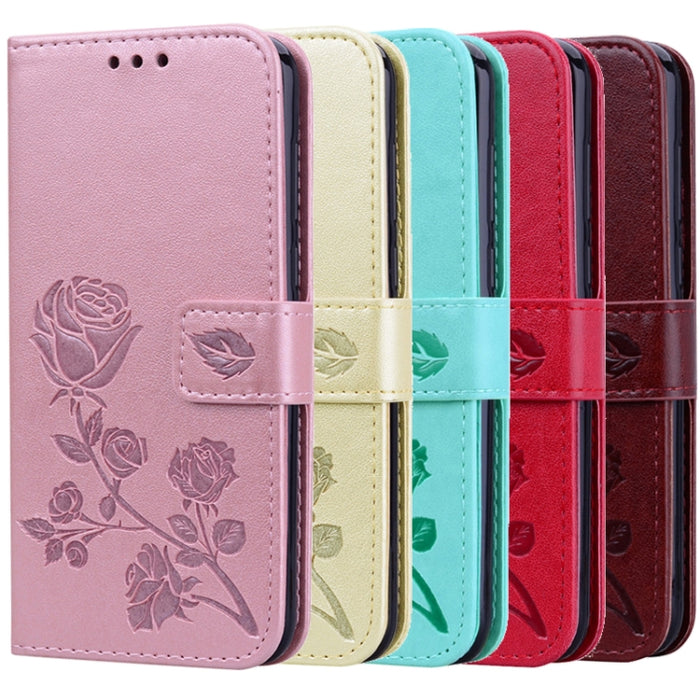 Estuche de cuero de PU con tapa horizontal en relieve rosa para Galaxy A10, con soporte y ranuras para tarjetas y billetera, For Xiaomi Redmi 8, For Xiaomi Redmi Note 8, For Xiaomi Redmi Note 8 Pro, For Galaxy A10s, For Galaxy A20s