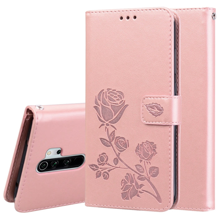 Estuche de cuero de PU con tapa horizontal en relieve rosa para Galaxy A10, con soporte y ranuras para tarjetas y billetera, For Xiaomi Redmi 8, For Xiaomi Redmi Note 8, For Xiaomi Redmi Note 8 Pro, For Galaxy A10s, For Galaxy A20s