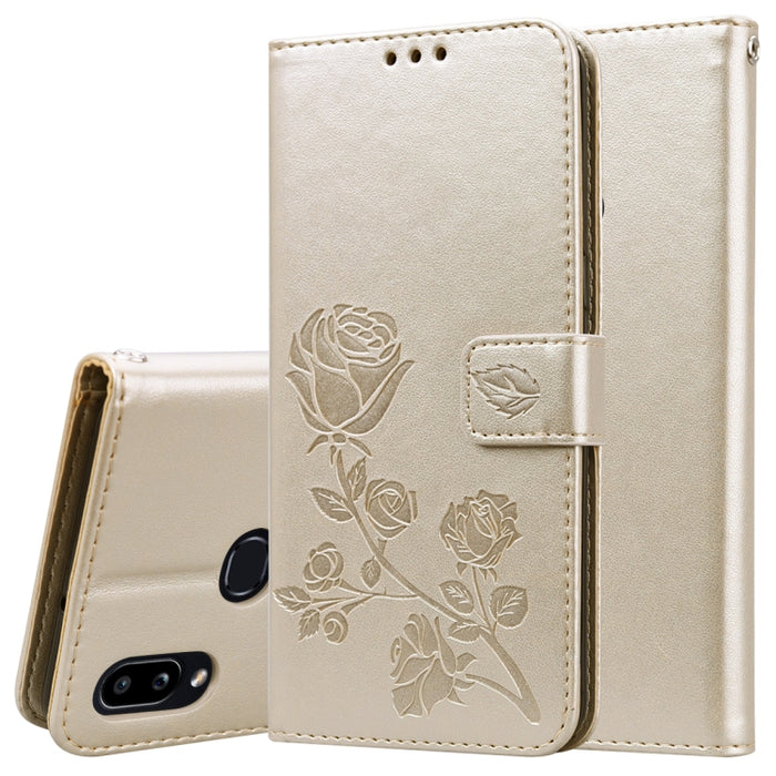 Estuche de cuero de PU con tapa horizontal en relieve rosa para Galaxy A10, con soporte y ranuras para tarjetas y billetera, For Xiaomi Redmi 8, For Xiaomi Redmi Note 8, For Xiaomi Redmi Note 8 Pro, For Galaxy A10s, For Galaxy A20s