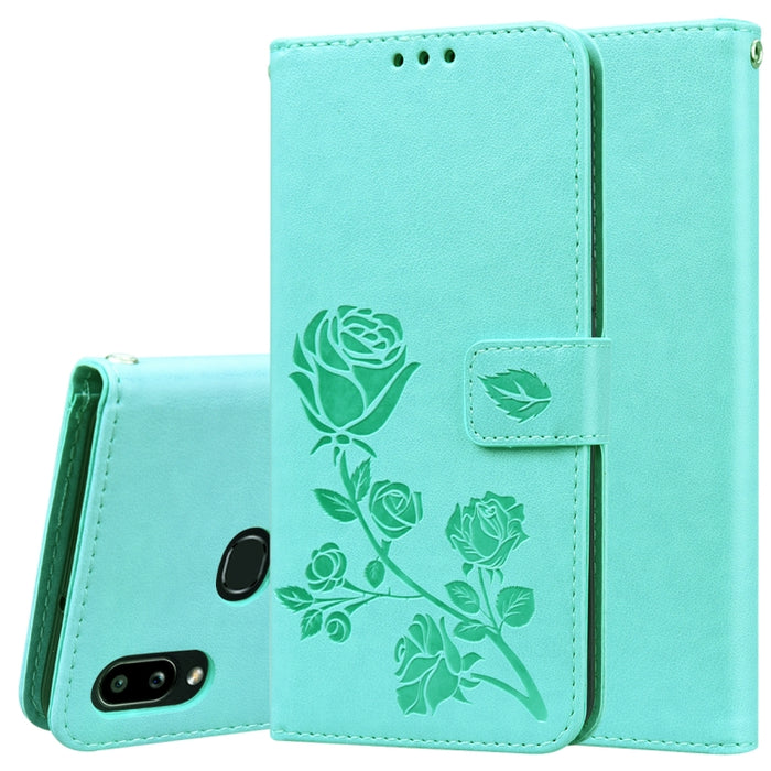Estuche de cuero de PU con tapa horizontal en relieve rosa para Galaxy A10, con soporte y ranuras para tarjetas y billetera, For Xiaomi Redmi 8, For Xiaomi Redmi Note 8, For Xiaomi Redmi Note 8 Pro, For Galaxy A10s, For Galaxy A20s