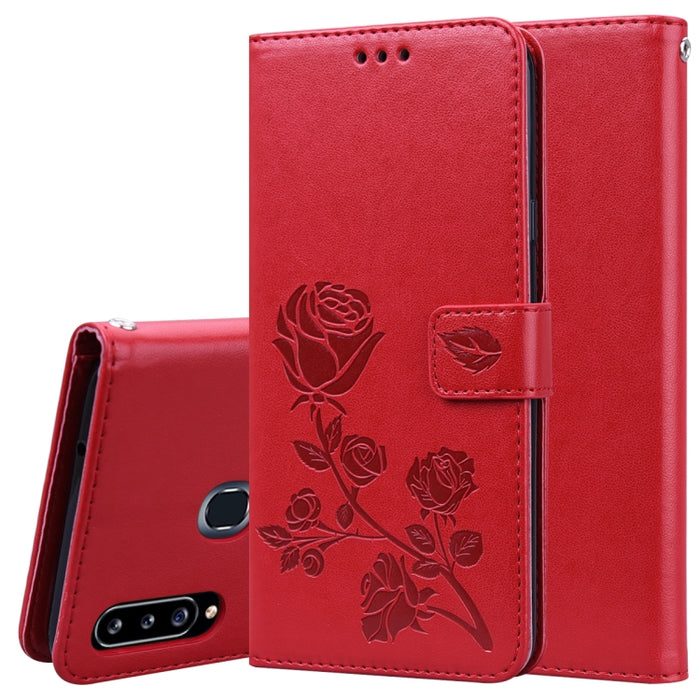 Estuche de cuero de PU con tapa horizontal en relieve rosa para Galaxy A10, con soporte y ranuras para tarjetas y billetera, For Xiaomi Redmi 8, For Xiaomi Redmi Note 8, For Xiaomi Redmi Note 8 Pro, For Galaxy A10s, For Galaxy A20s