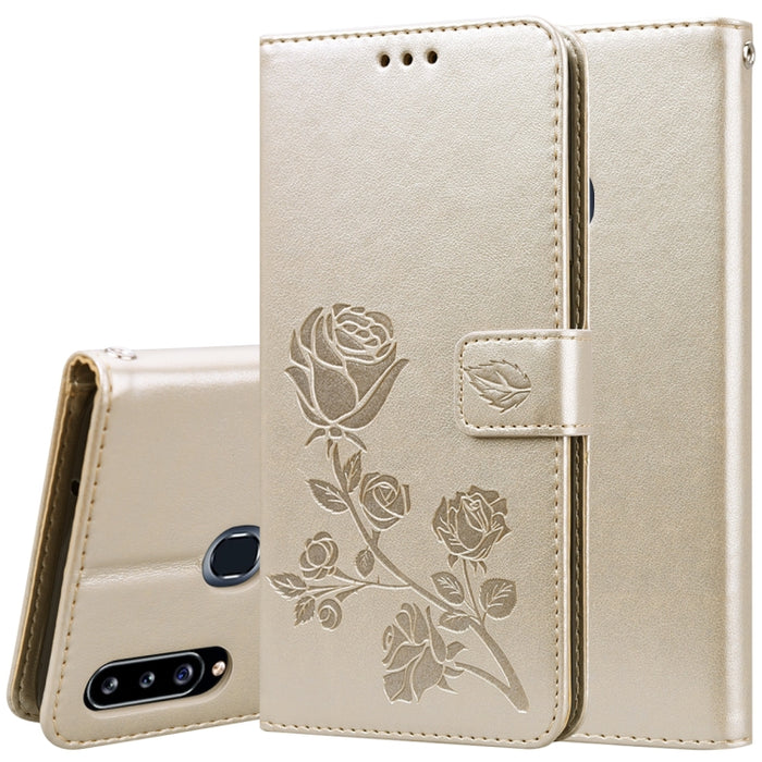 Estuche de cuero de PU con tapa horizontal en relieve rosa para Galaxy A10, con soporte y ranuras para tarjetas y billetera, For Xiaomi Redmi 8, For Xiaomi Redmi Note 8, For Xiaomi Redmi Note 8 Pro, For Galaxy A10s, For Galaxy A20s