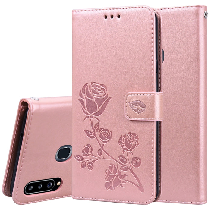 Estuche de cuero de PU con tapa horizontal en relieve rosa para Galaxy A10, con soporte y ranuras para tarjetas y billetera, For Xiaomi Redmi 8, For Xiaomi Redmi Note 8, For Xiaomi Redmi Note 8 Pro, For Galaxy A10s, For Galaxy A20s