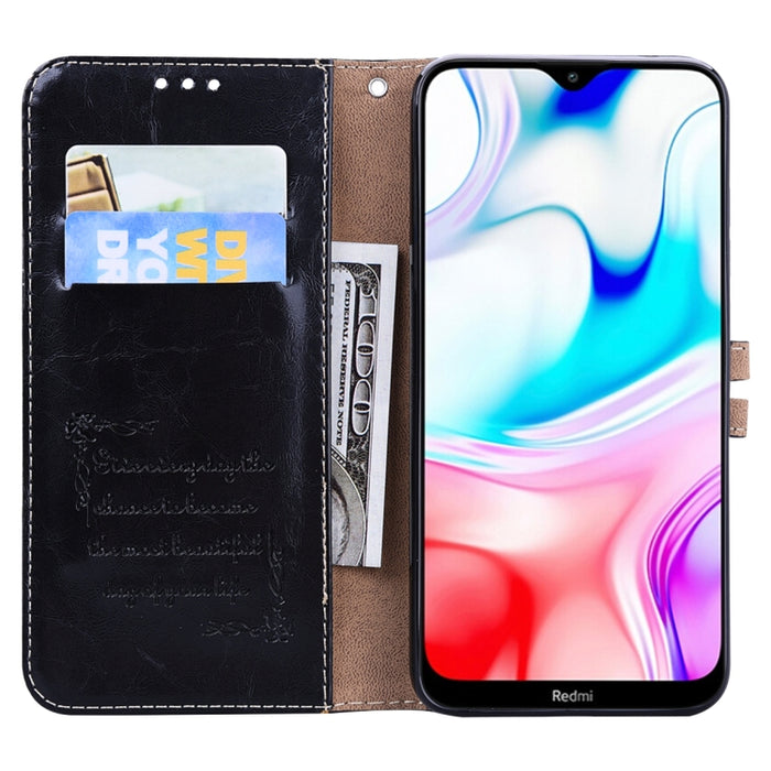 Estuche de cuero con tapa horizontal con textura de cera de aceite de estilo comercial, con soporte y ranuras para tarjetas y billetera, For Xiaomi Redmi 8, For Xiaomi Redmi 8A, For Xiaomi Redmi Note 8, For Xiaomi Redmi Note 8 Pro, For Galaxy A10s