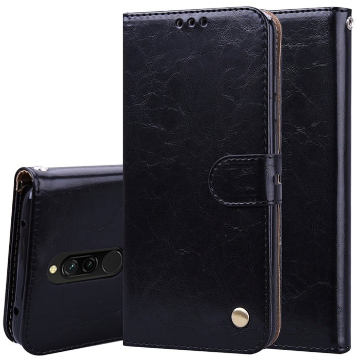 Estuche de cuero con tapa horizontal con textura de cera de aceite de estilo comercial, con soporte y ranuras para tarjetas y billetera, For Xiaomi Redmi 8, For Xiaomi Redmi 8A, For Xiaomi Redmi Note 8, For Xiaomi Redmi Note 8 Pro, For Galaxy A10s