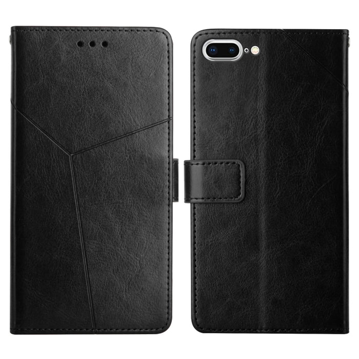 Estuche para teléfono de cuero con tapa horizontal y costuras en Y con soporte y ranuras para tarjetas y billetera y marco de fotos