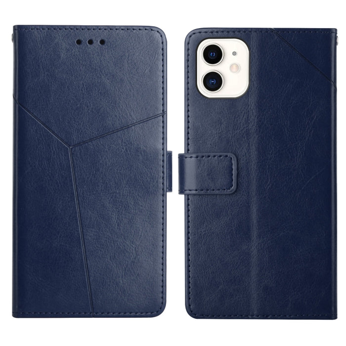 Estuche para teléfono de cuero con tapa horizontal y costuras en Y con soporte y ranuras para tarjetas y billetera y marco de fotos