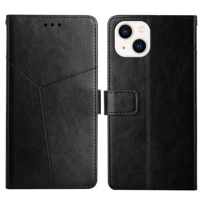 Estuche para teléfono de cuero con tapa horizontal y costuras en Y con soporte y ranuras para tarjetas y billetera y marco de fotos
