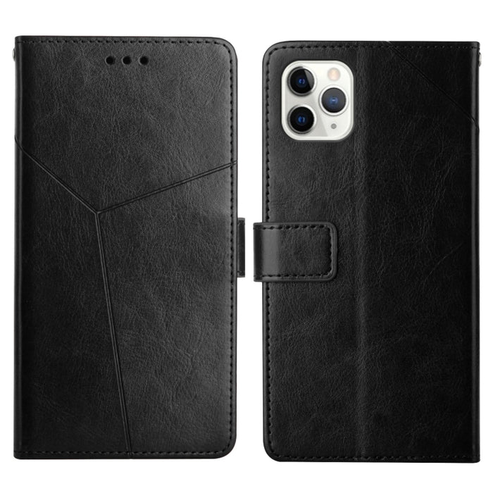 Estuche para teléfono de cuero con tapa horizontal y costuras en Y con soporte y ranuras para tarjetas y billetera y marco de fotos