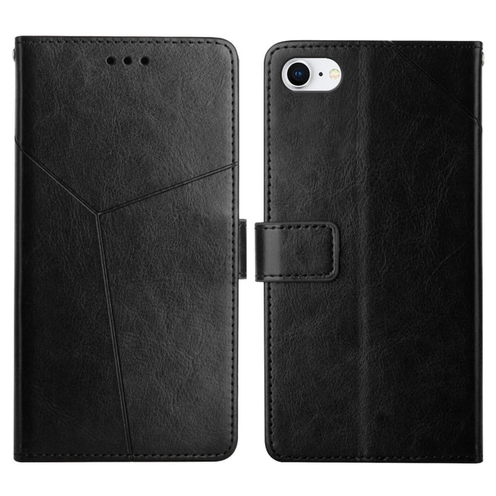 Estuche para teléfono de cuero con tapa horizontal y costuras en Y con soporte y ranuras para tarjetas y billetera y marco de fotos