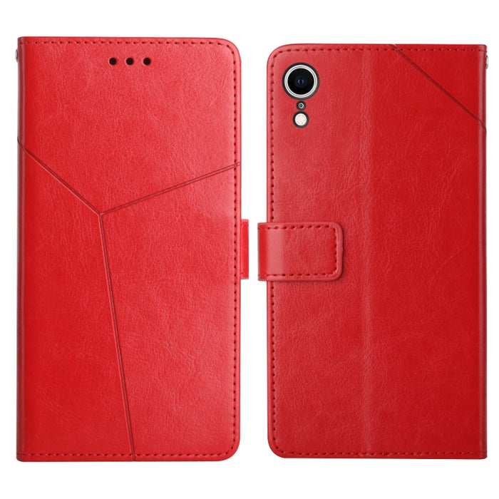 Estuche para teléfono de cuero con tapa horizontal y costuras en Y con soporte y ranuras para tarjetas y billetera y marco de fotos