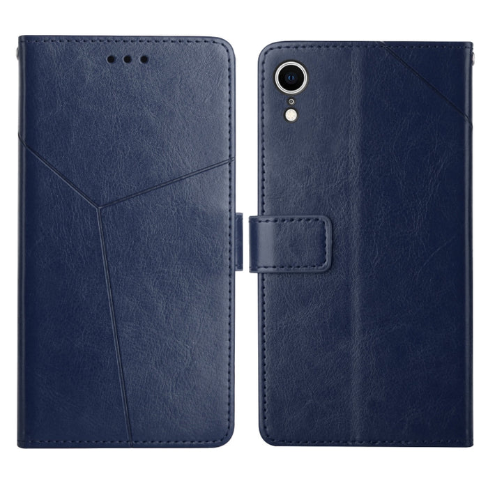 Estuche para teléfono de cuero con tapa horizontal y costuras en Y con soporte y ranuras para tarjetas y billetera y marco de fotos