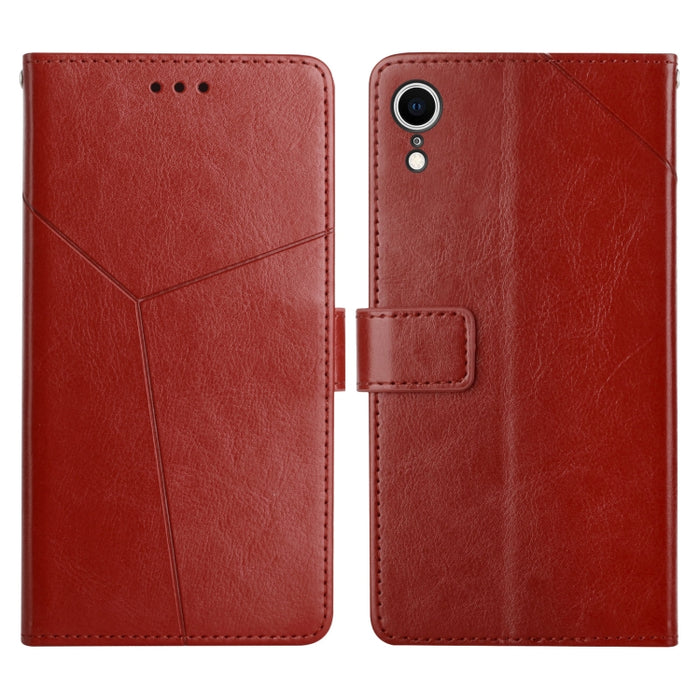 Estuche para teléfono de cuero con tapa horizontal y costuras en Y con soporte y ranuras para tarjetas y billetera y marco de fotos