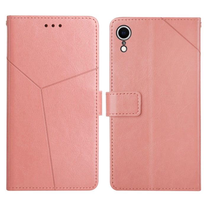 Estuche para teléfono de cuero con tapa horizontal y costuras en Y con soporte y ranuras para tarjetas y billetera y marco de fotos