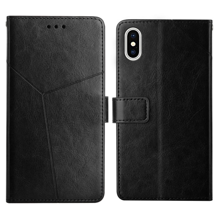 Estuche para teléfono de cuero con tapa horizontal y costuras en Y con soporte y ranuras para tarjetas y billetera y marco de fotos